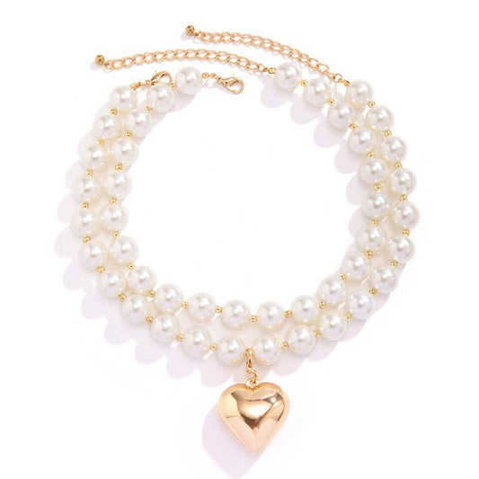 Pearl layered heart necklace