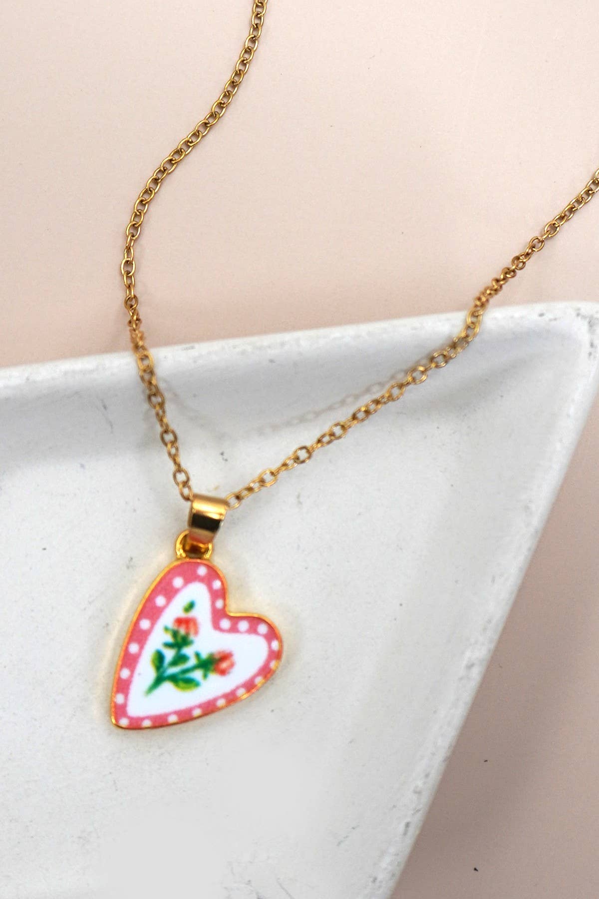 Single charm necklace- heart & rose