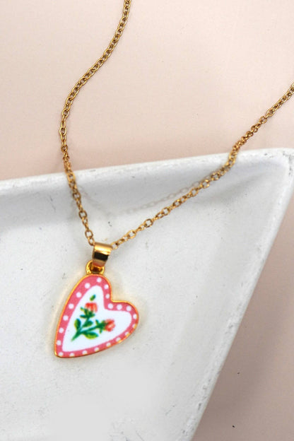 Single charm necklace- heart & rose