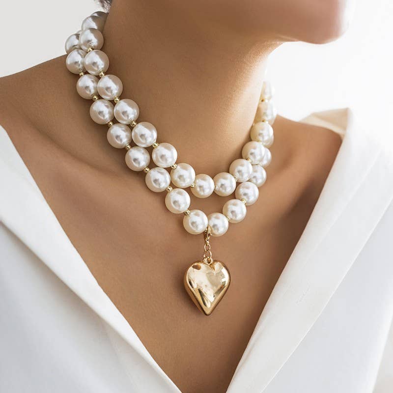 Pearl layered heart necklace