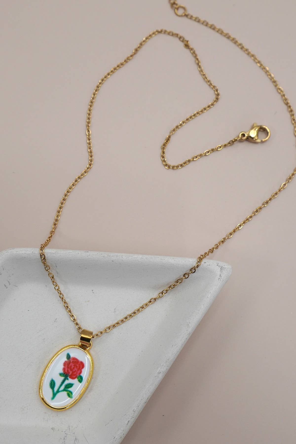 Single charm necklace- heart & rose