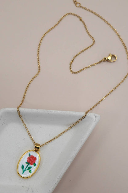 Single charm necklace- heart & rose