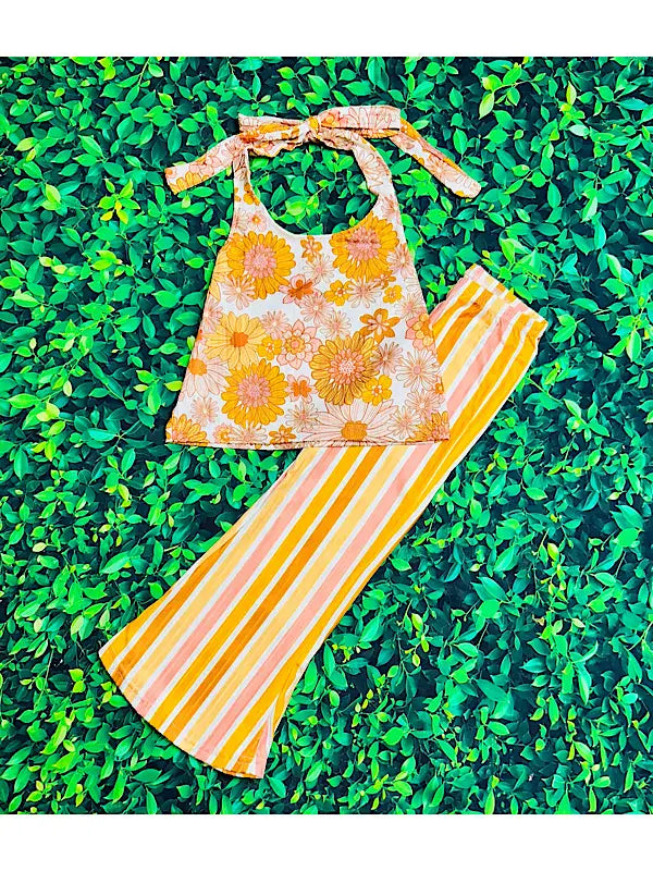 floral halter & striped pants set