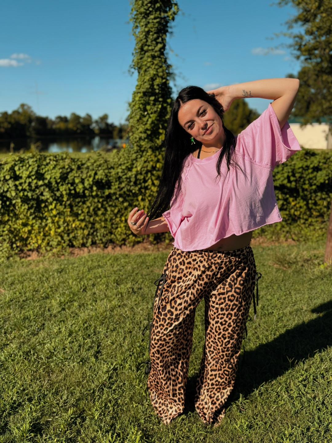 leopard ribbon pants