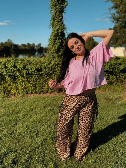 leopard ribbon pants