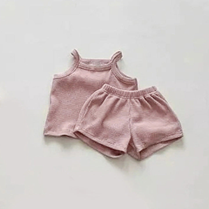 Pink waffle knit shirt & short set