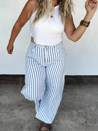 beachy stripe barrel jeans